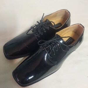 Marco‎ Rossi European Design Black Patent Leather Square Toe Dress Shoes